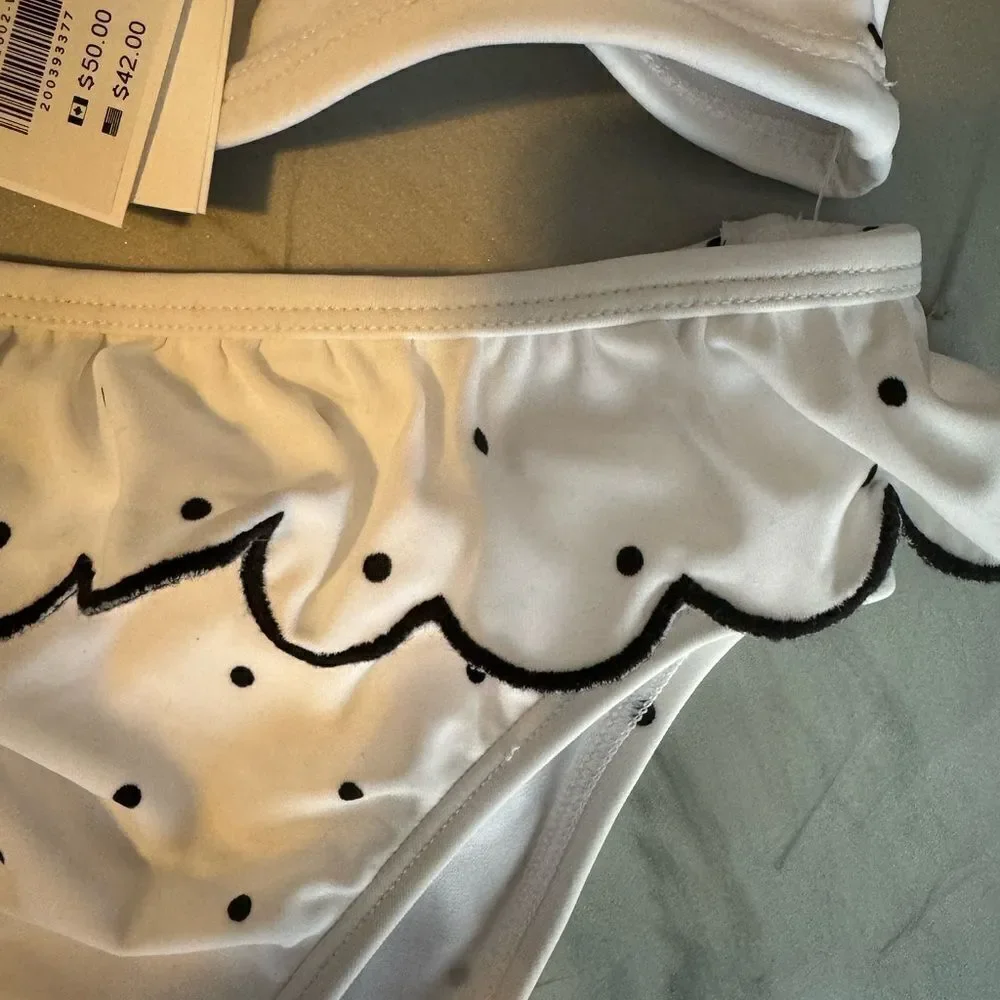 NWT New JANIE JACK White Navy Blue Polka Dot Ruffle Bikini Swimsuit Girls 5